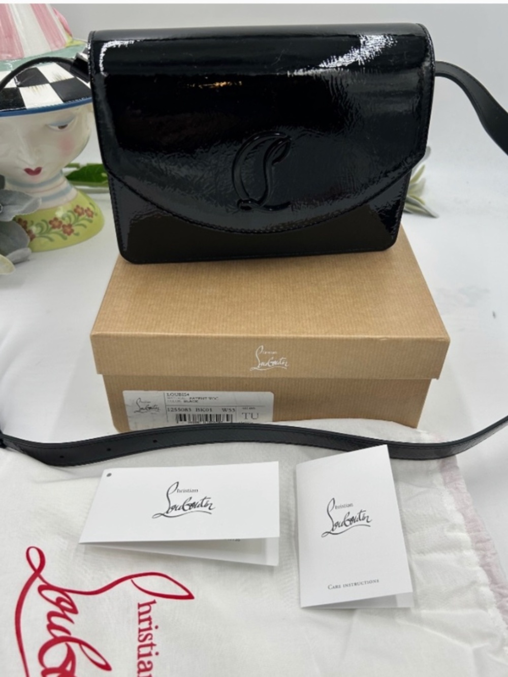 Women’s Christian Louboutin LOUBI 54 Patent Leather Shoulder Bag. Made in Italy
